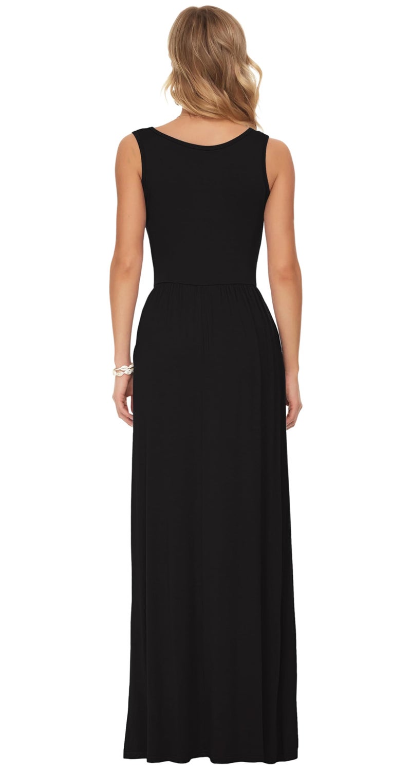 AUSELILY Women's Summer Sleeveless Loose Maxi Dress Casual Long Dresses with Pockets 2026 New Black L - Image 4